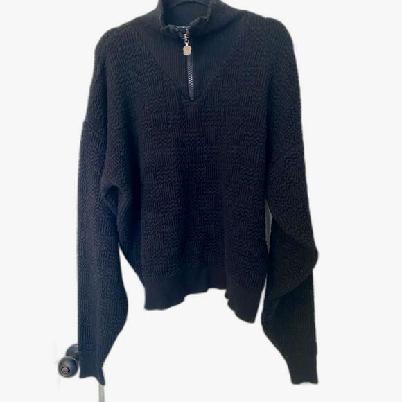 Kaelin Vintage Size Large Skiwear Black Drop Shoulder Sweater 1/4 Zip 80s 90s - Picture 1 of 9